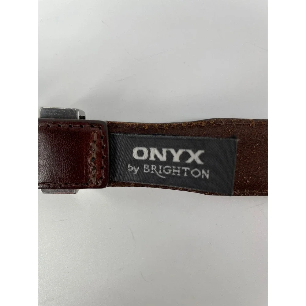 Brighton Onyx Golf Belt Mens 40 Brown Leather Braided Player Concho Vintage 1998